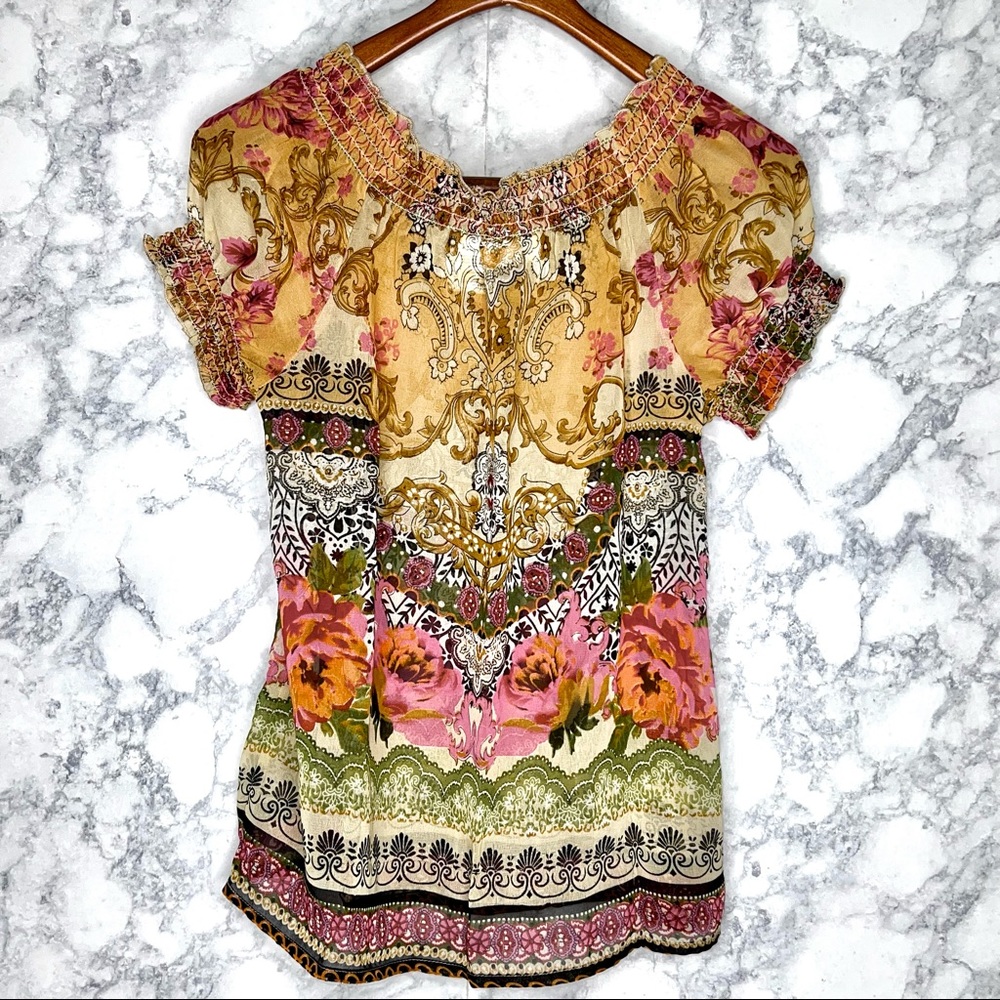 Forbidden LA Women’s Floral Paisley Boho Peasant Blouse Size M - Picture 3 of 7